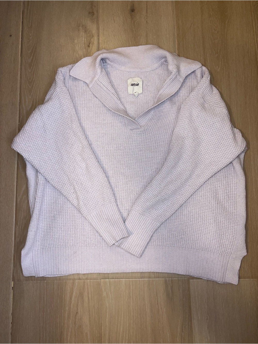 aerie Light Lavender Waffle-Knit Collared Sweater